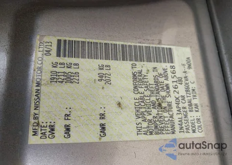 2013 Nissan Altima 2.5 Sv from USA, damaged, VIN 1N4AL3AP4DC261568